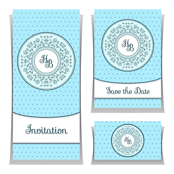 Save the date or wedding invitation template with elegant ornament elements. — Stock Vector