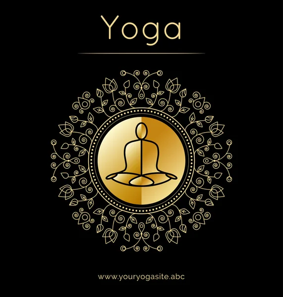 Cartel de yoga con adorno floral y silueta de yogui . — Vector de stock