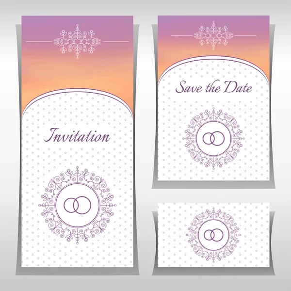 Conjunto de plantillas de invitación de boda con elementos de adorno elegantes . — Vector de stock