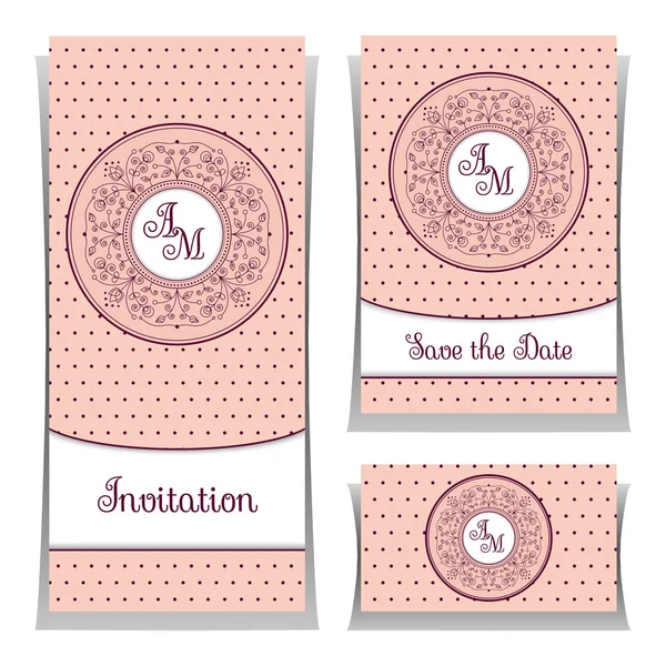 Conjunto de plantillas de invitación de boda con elementos de adorno elegantes . — Vector de stock