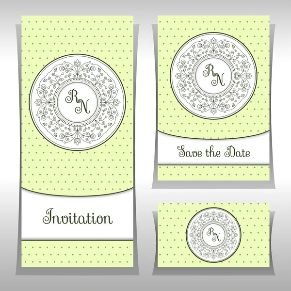 Guarde la fecha o la plantilla de invitación de boda con elementos de adorno elegantes . — Vector de stock