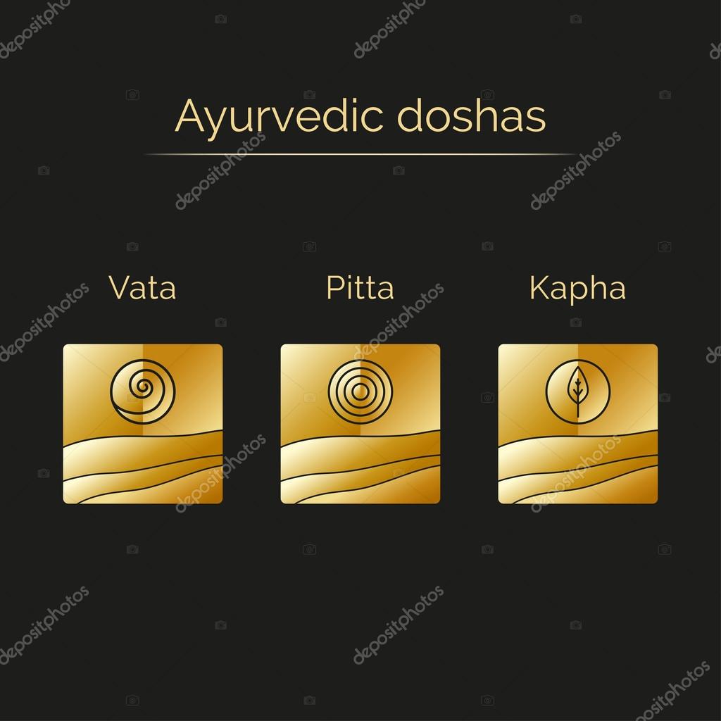 Ayurveda vector illustration with golden texture. Ayurvedic elements