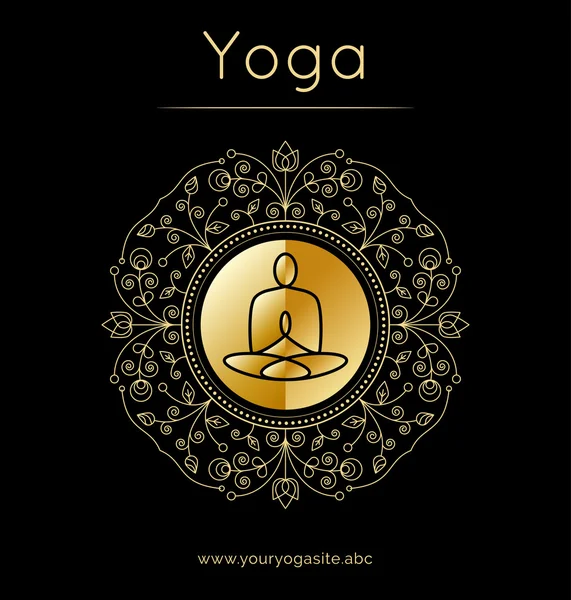 Yoga affisch med blommig prydnad och yogi siluett. — Stock vektor