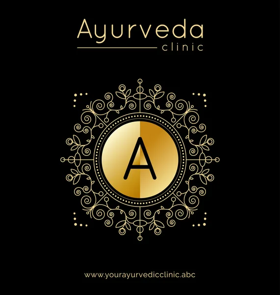 Logovorlage für ayurvedische Klinik oder Zentrum mit goldener Textur — Stockvektor