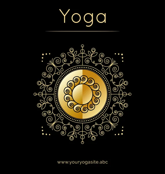 Yoga poster with floral ornament and sun symbol. — Stock Vector