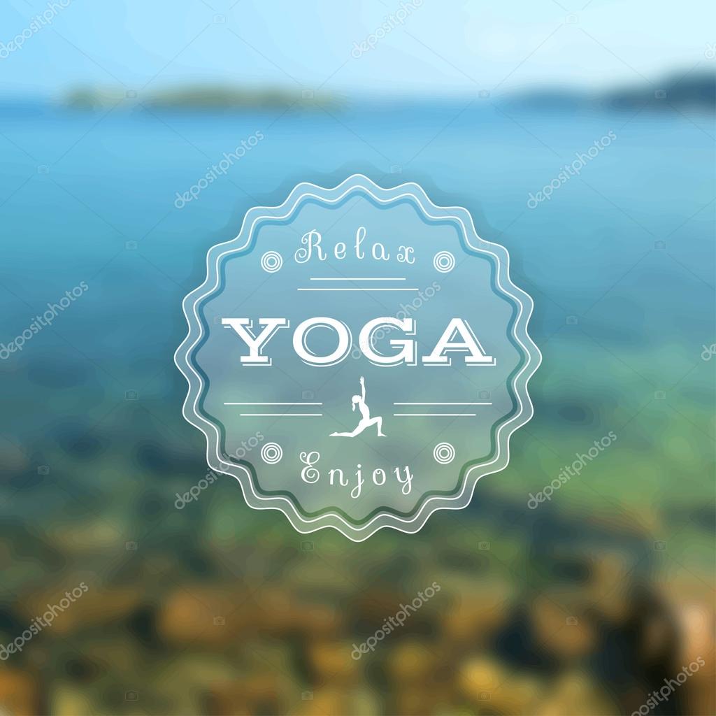 Vector yoga illustration. Name of yoga studio on a sunset background. Yoga class motto. Yoga sticker. Vector yoga. Yoga exercises, recreation, healthy lifestyle. Poster for yoga class with a sea view.