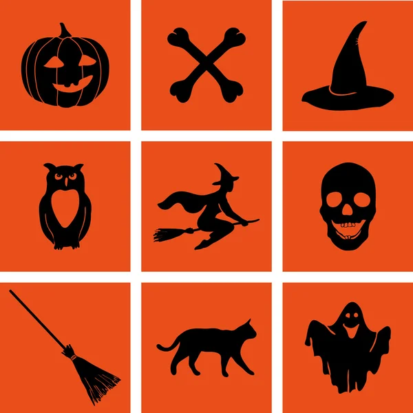 Halloween negro ambientado sobre un fondo naranja . — Vector de stock