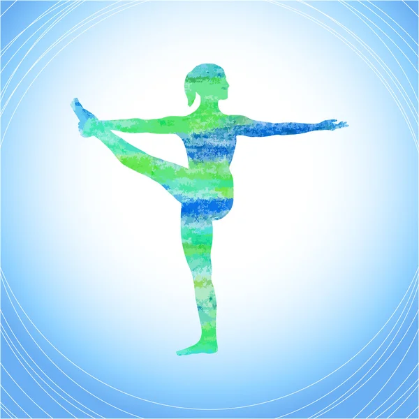 Ragazza in posa yoga sullo sfondo astratto blu — Vettoriale Stock
