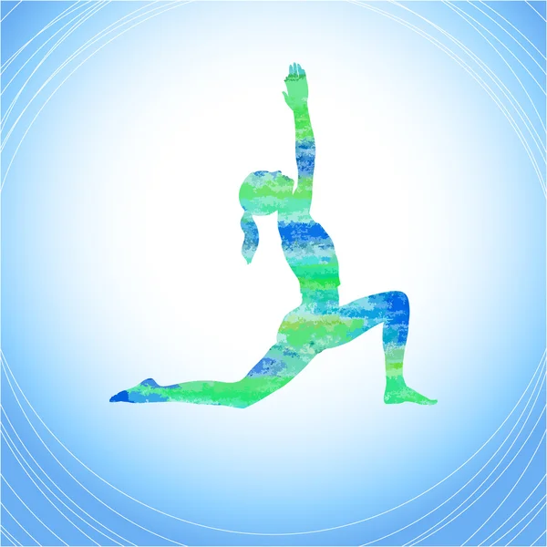 Meisje in yoga vormen op de abstracte blauwe achtergrond — Stockvector
