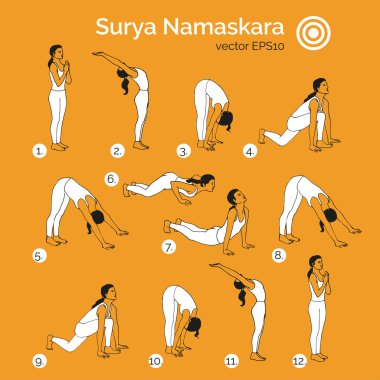 Surya Namaskara. Yoga set. clipart
