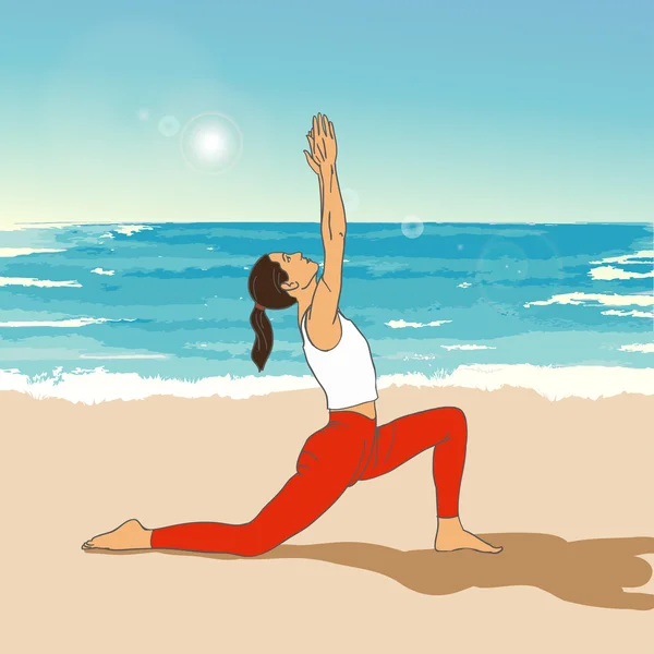 Chica en asana de yoga — Vector de stock