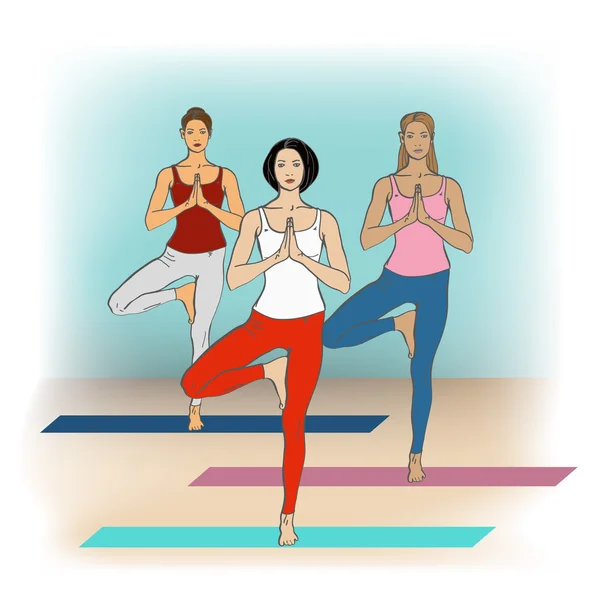 Les femmes dans les poses de yoga — Image vectorielle