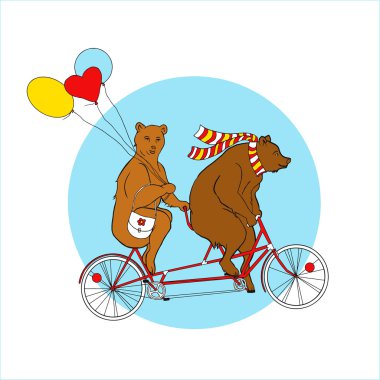 Bears  on a tandem bicycle clipart