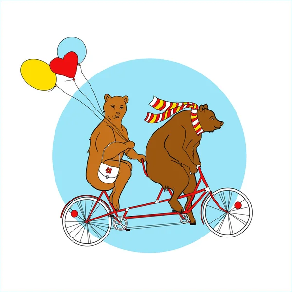 Bir iki kişilik bisiklet üzerinde ayılar — Stok Vektör