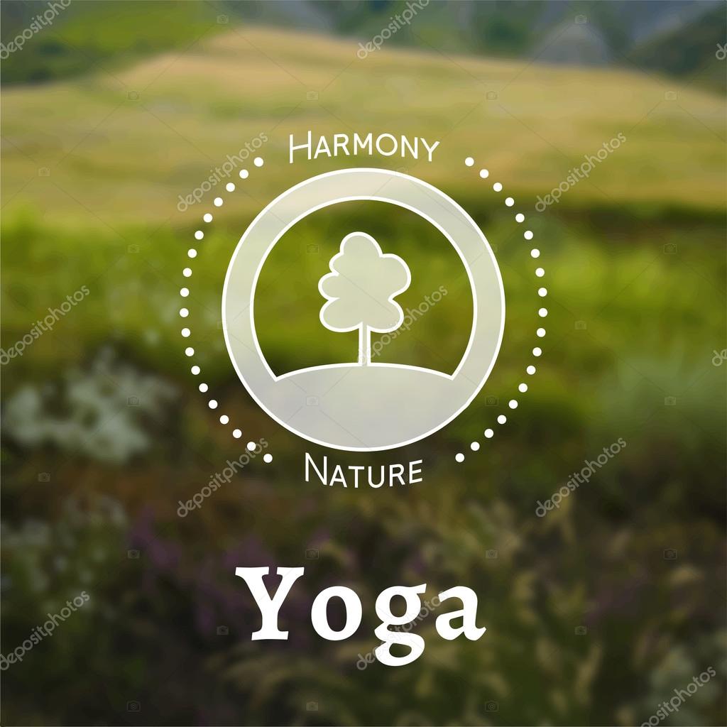 Name of yoga studio on a nature background. Yoga class motto. Yoga sticker. Yoga exercises, recreation, healthy lifestyle. Poster for yoga class with a Crimean landscape.