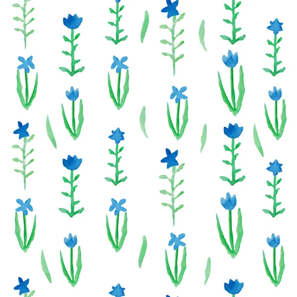 Blauwe bloemen met groene bladeren — Stockvector