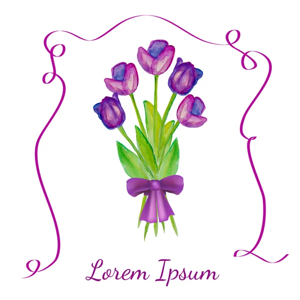 Tulips bouquet with violet ribbon