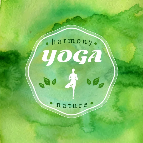Yoga studion på gröna akvareller bakgrund — Stock vektor