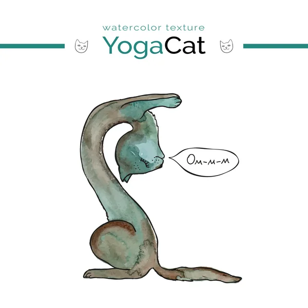 Yoga poz gri ve yeşil renklerde sevimli kedi — Stok Vektör