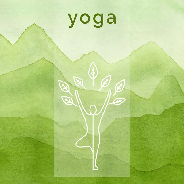 Cartel para clase de yoga con un telón de fondo de la naturaleza . — Archivo Imágenes Vectoriales