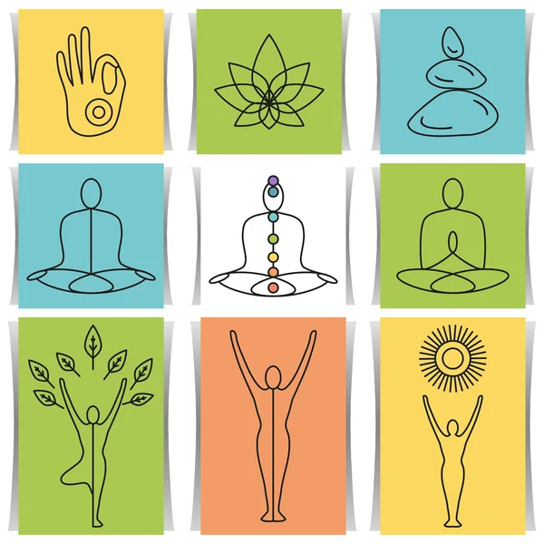 Conjunto de iconos lineales de yoga — Vector de stock