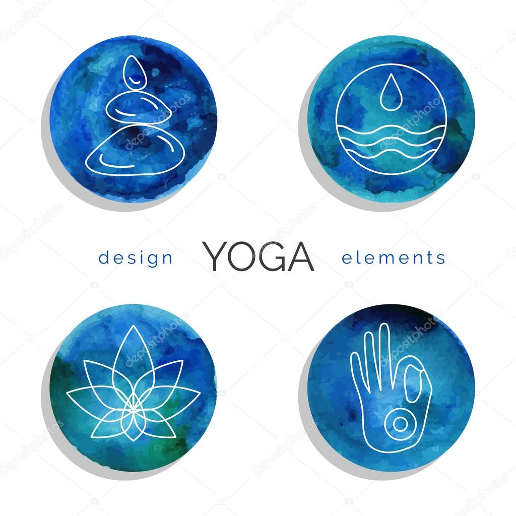 Set of linear yoga icons