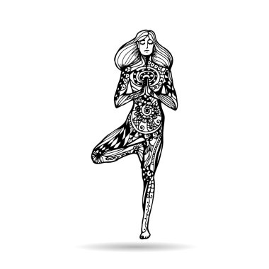 Vektör yoga çizim zentangle tarzı.