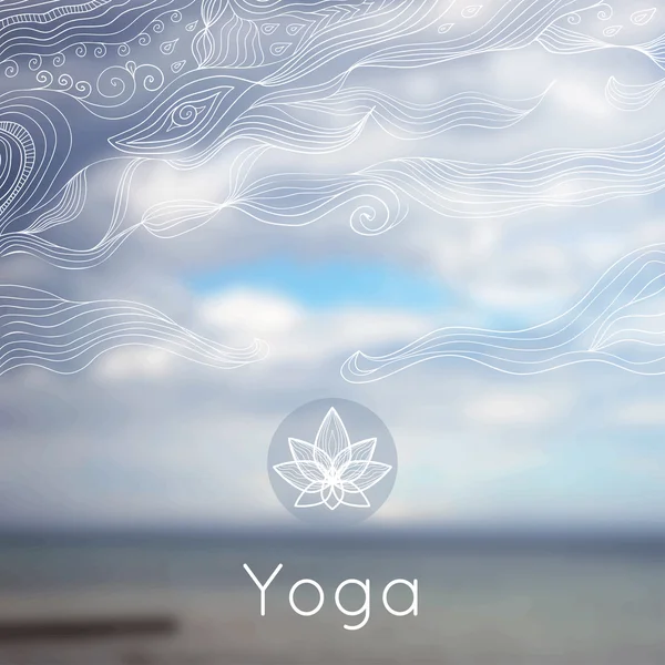 Vektör yoga çizim. Poster için yoga sınıfı bir doğa zemin ile.