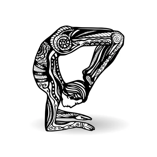 Hombre en pose de yoga, estilo zentangle . — Vector de stock