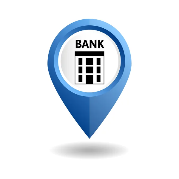 Mapa wskaźnik z ikoną banku — Wektor stockowy