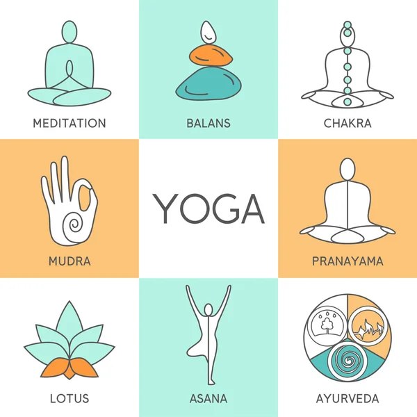 Conjunto de iconos lineales de yoga — Vector de stock