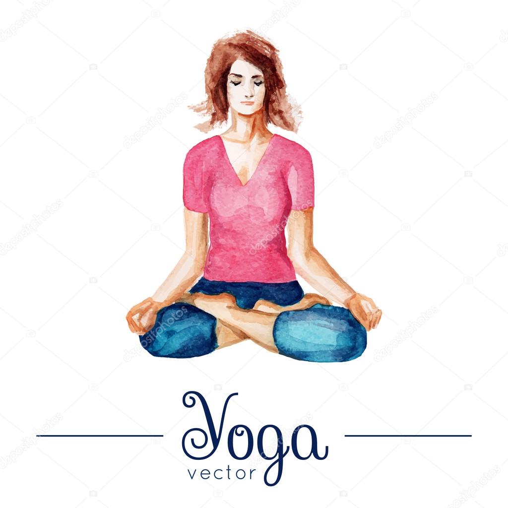 Contour of woman in yoga pose on the colour background. Vector