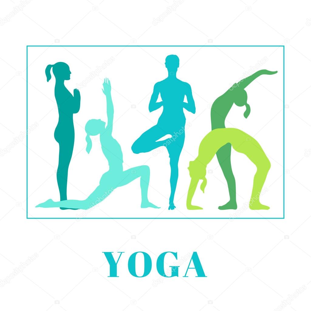 Contour of woman in yoga pose on the colour background. Vector