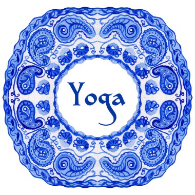 Yoga poster etnik bir suluboya deseni.