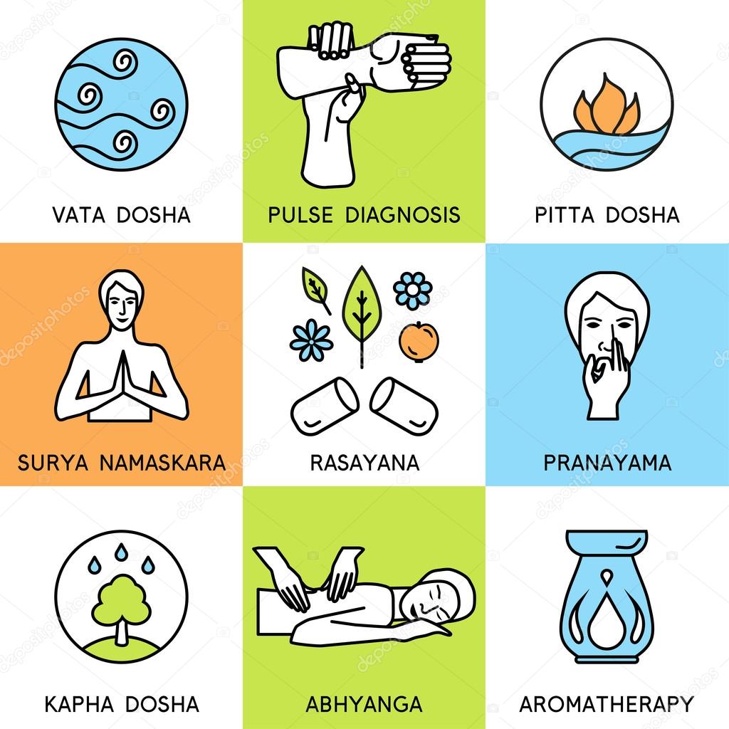 Set linear icons for ayurveda design. Ayurveda vector illustration.