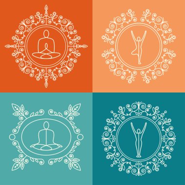 Set of monograms with floral ornament for yoga studio, class, yoga retreat.