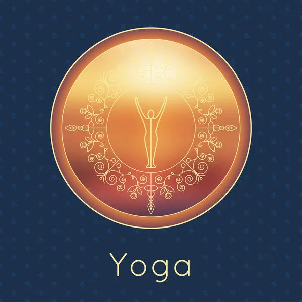 Luxury yoga poster with floral ornament and yogi silhouette. — Stockový vektor