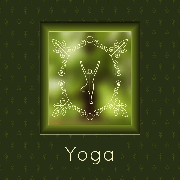 Cartel de yoga con adorno floral y silueta de yogui . — Vector de stock