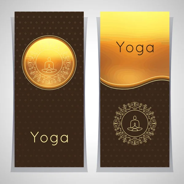 Affiches de yoga de luxe avec ornement floral et silhouette yogi . — Image vectorielle