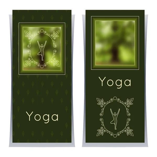 Yoga posters with floral ornament and yogi silhouette. — 스톡 벡터