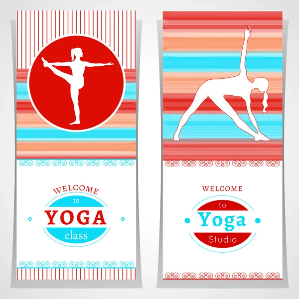 Yoga-Karten mit Aquarell-Textur und Yogi-Silhouette. — Stockvektor