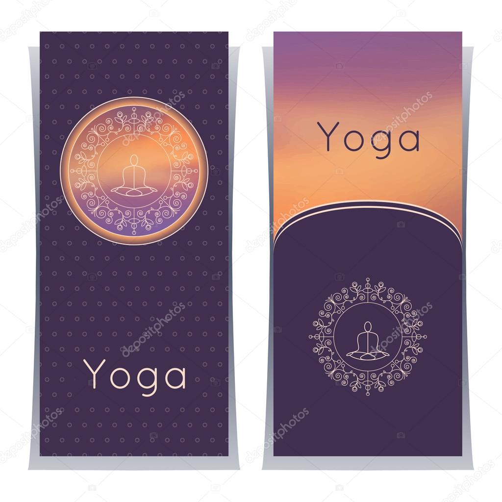 Luxury yoga posters with floral ornament and yogi silhouette.