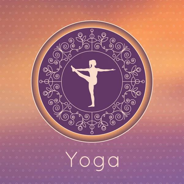 Manifesto di yoga con ornamento floreale e silhouette yogi . — Vettoriale Stock