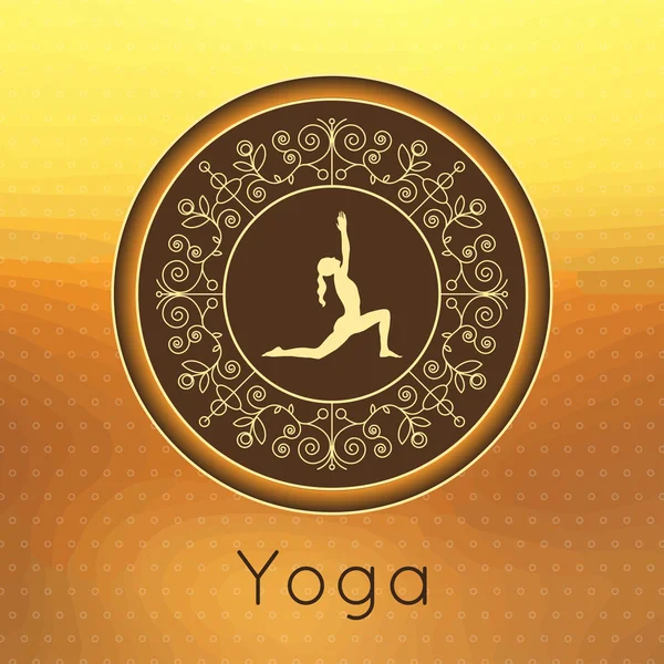 Manifesto di yoga con ornamento floreale e silhouette yogi . — Vettoriale Stock