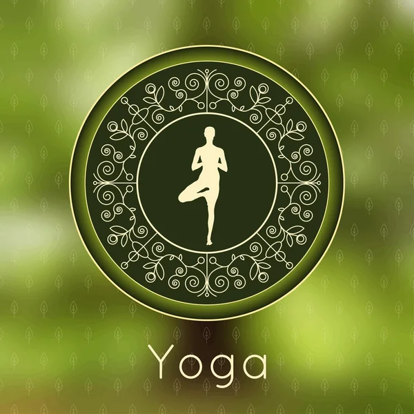 Cartaz de ioga com ornamento floral e silhueta de yogi . — Vetor de Stock
