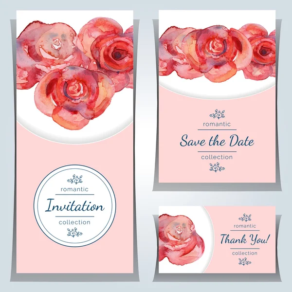 Save the date or wedding invitation templates with red roses. — Stock Vector