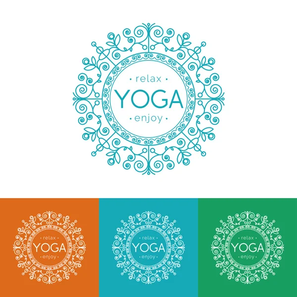 Elegant yoga emblem with floral ornament. — Stock Vector