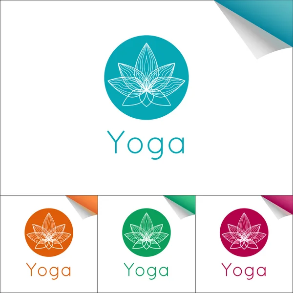 Flat yoga emblem with lotus symbol. — Stock Vector