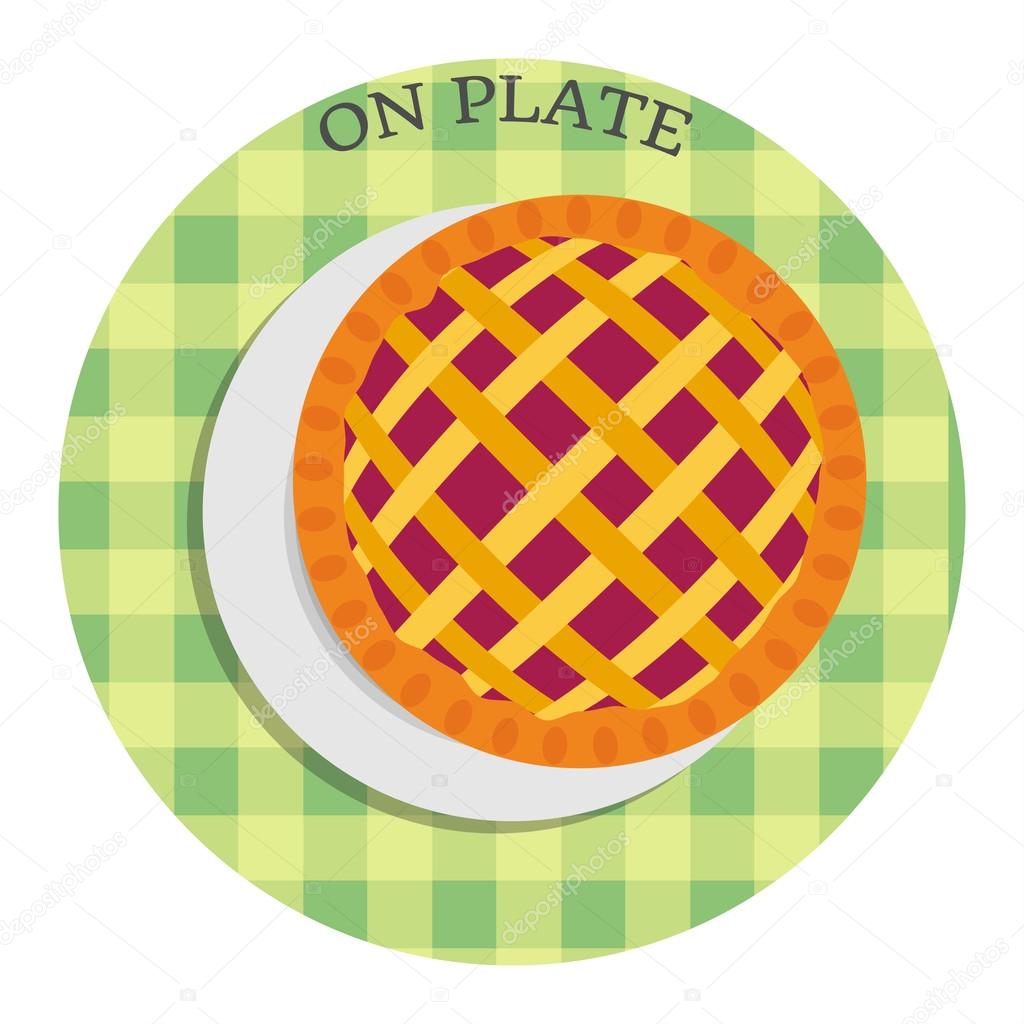 Warm apple pie on plate. Vector illustration