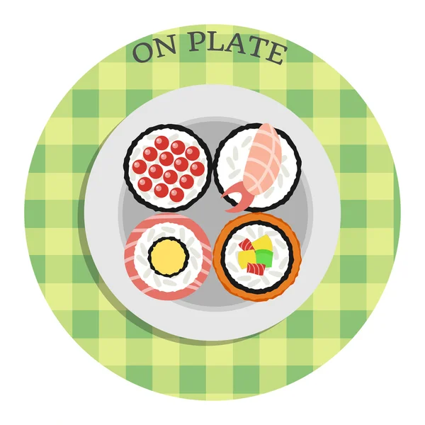 Sushi på plattan. Vektor illustration — Stock vektor